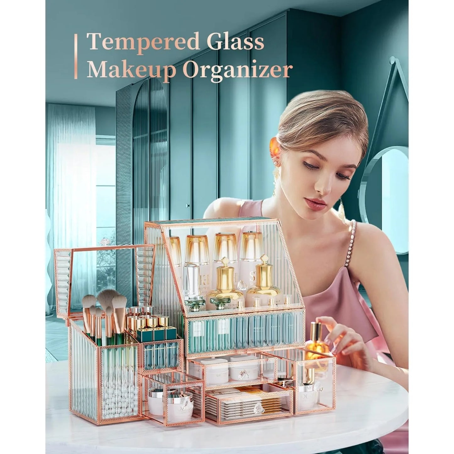 Tempered Glass Makeup Organizer, Countertop