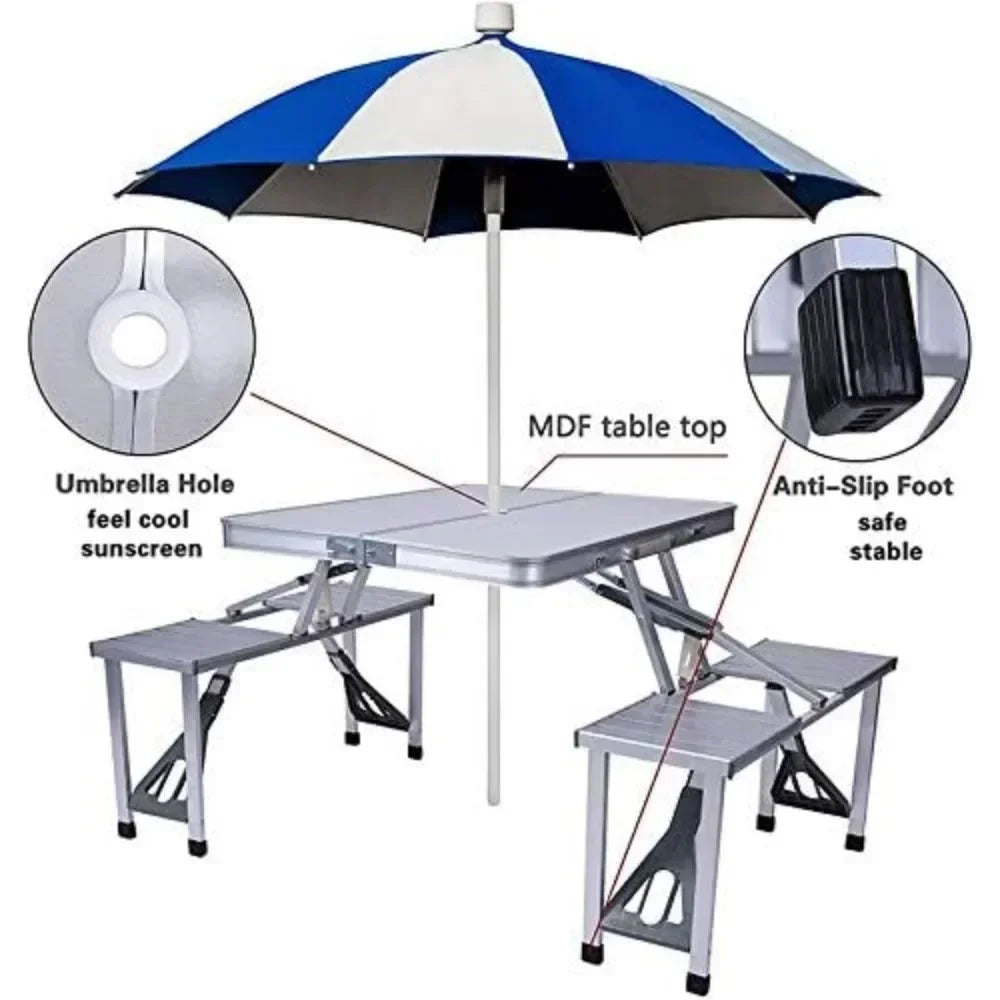 Aluminum Camping Picnic Table With Umbrella Hole Desk Camping Table