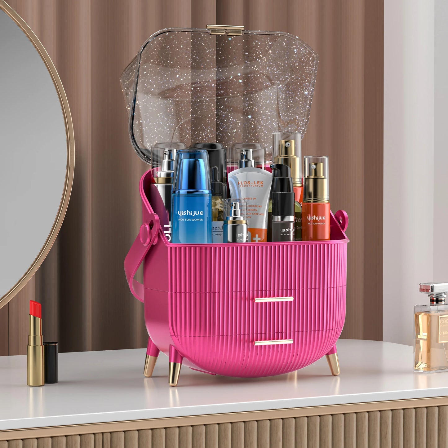 Portable cosmetics storage box, can hold eyebrow pencil eyeshadow skin care products